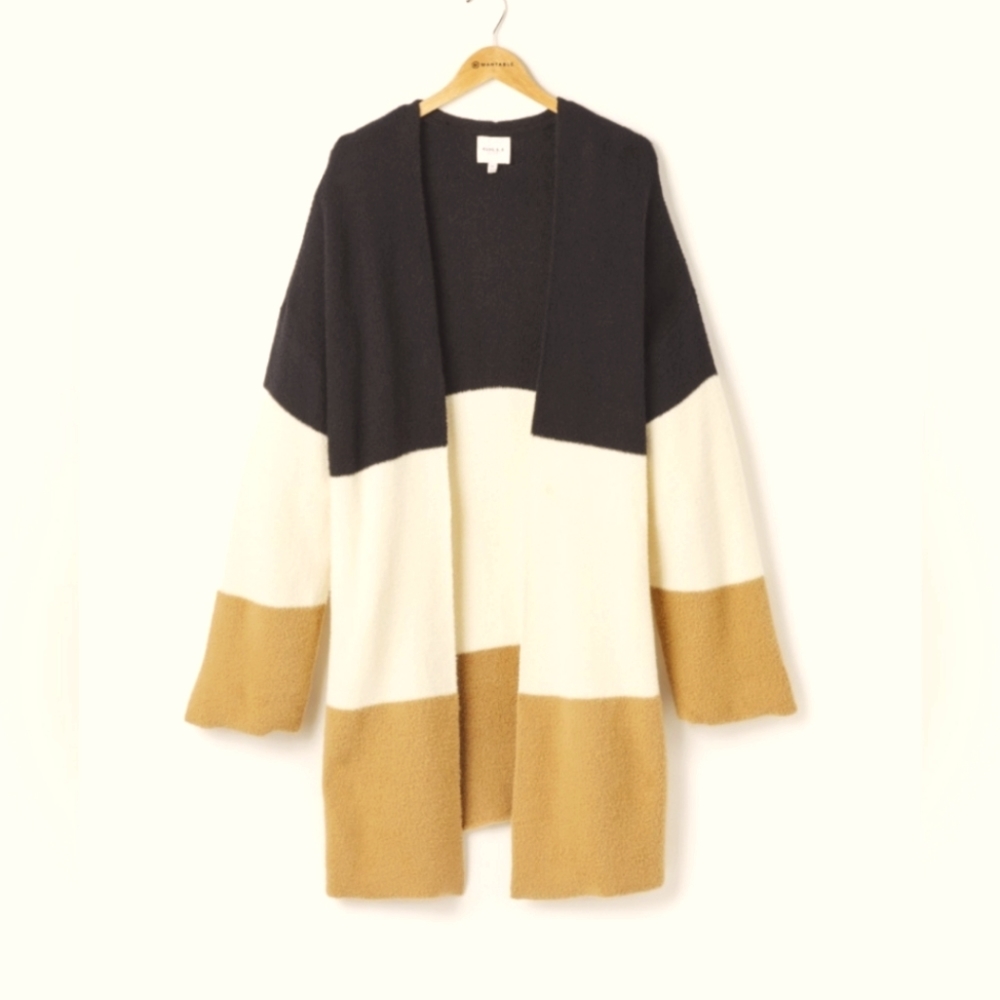GILLI Soft Cozy Colorblock Black Tan Cardigan Pockets Oversized Women's L/XL
